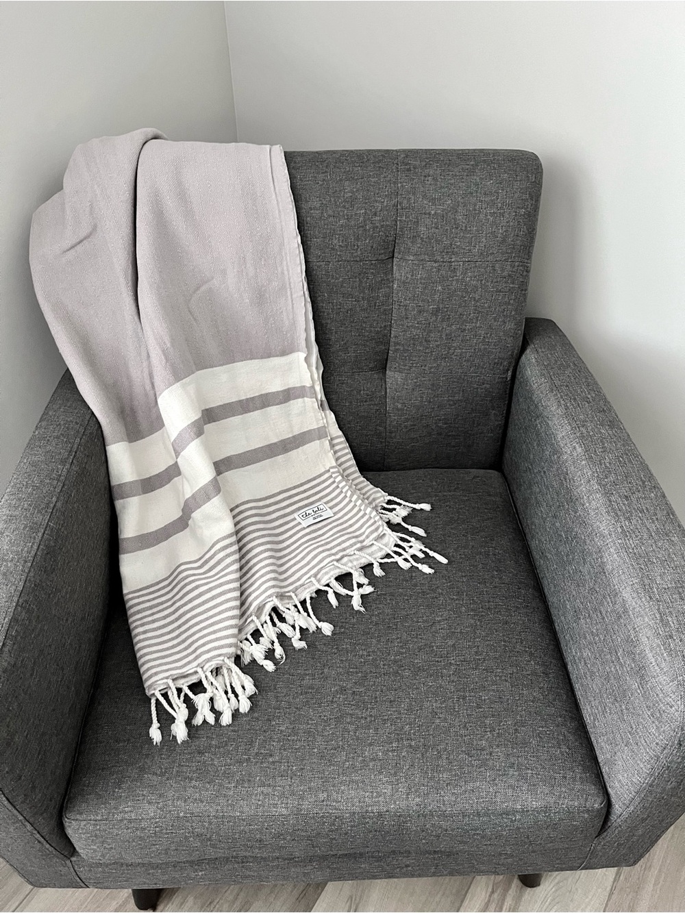 The Bali Market Gray & Cream Striped Turkish Towel Throw w/Fringe, 71"